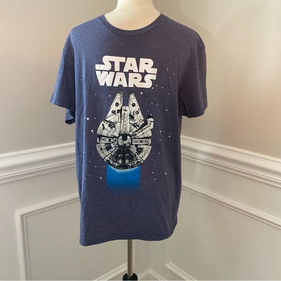 Star Wars T-Shirt Men’s Size Large Dark Blue Millennium Falcon Graphic Tee - Picture 4 of 10